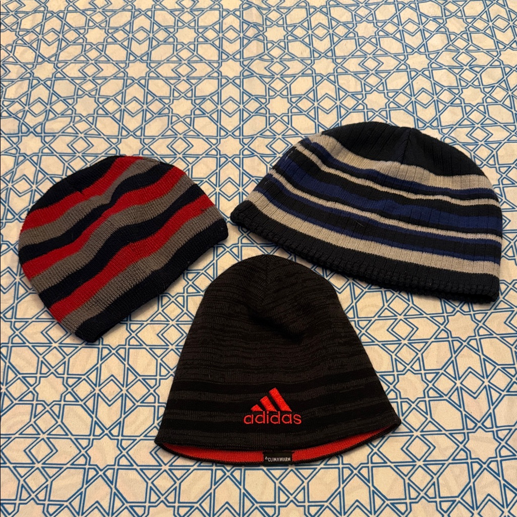 Adidas And Other Brands Trio Striped Beanie Collection